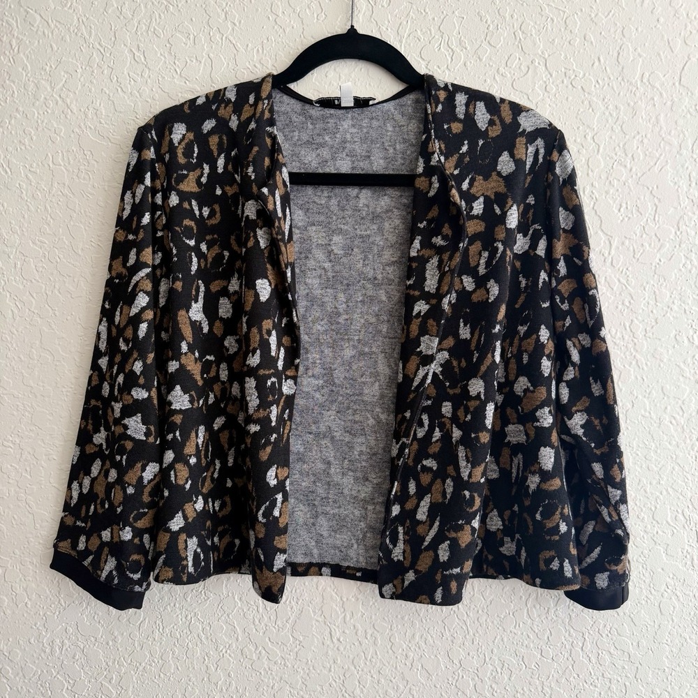 Sympli Print Sweater Cardigan Womens Size 14 Open Lagenlook Minimalist‎ Office